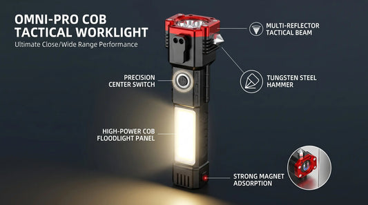 High Power LED Torch Rechargeable Flashlight | Tactical Hammer + Power Bank