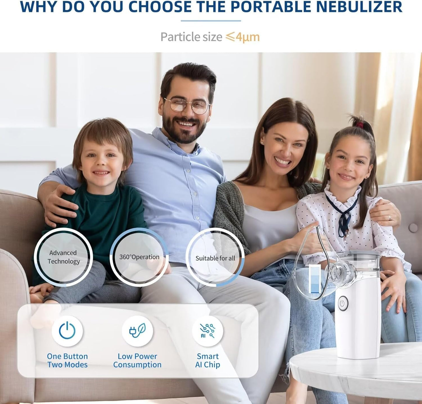 Mesh Nebulizer Machine JSL-W302 with Masks & Mini Inhaler for Kids & Adults