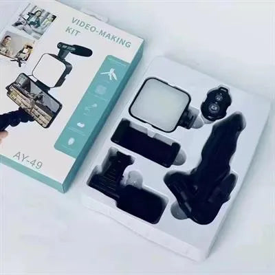 Video Making and Vlogging Kit - AY-49 for Video Making, Mic, Mini Vlog Tripod Stand, Microphone, LED Light & Phone Holder Clip for Making Tiktok Videos, Podcasting